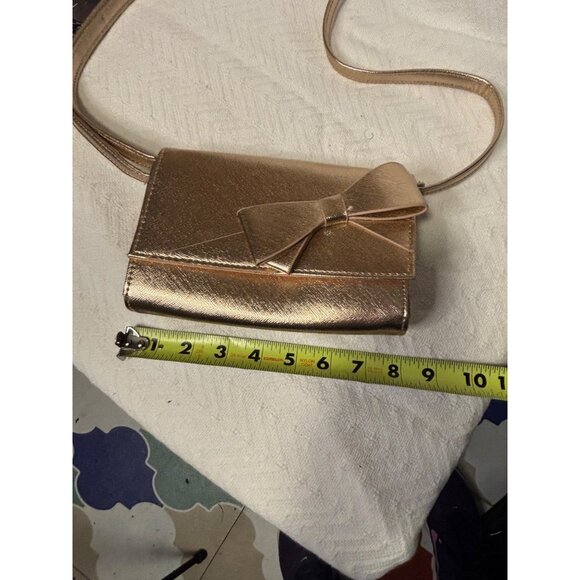 Gold Metallic Crossbody Bag With Bow Detail Adjustable Strap - Picture 10 of 11